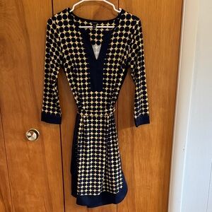 Ann Taylor Navy and Gold Long Sleeve Dress